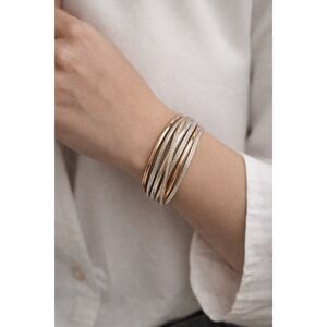Brighton Multi Strand Hinged Bangle Women Silver Gold Good Mixed Metal Crystal